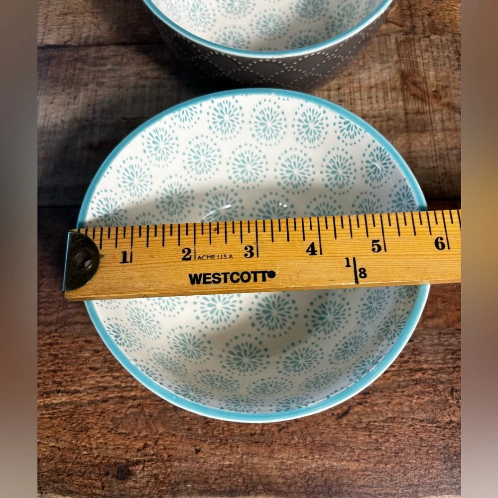 Pfaltzgraff Pad Print Grey Aqua 6” Bowl Cereal Soup Set Of 2 Textured - Picture 6 of 7